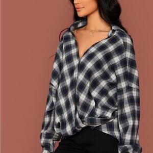 Plaid Button-Down Shirt with knot